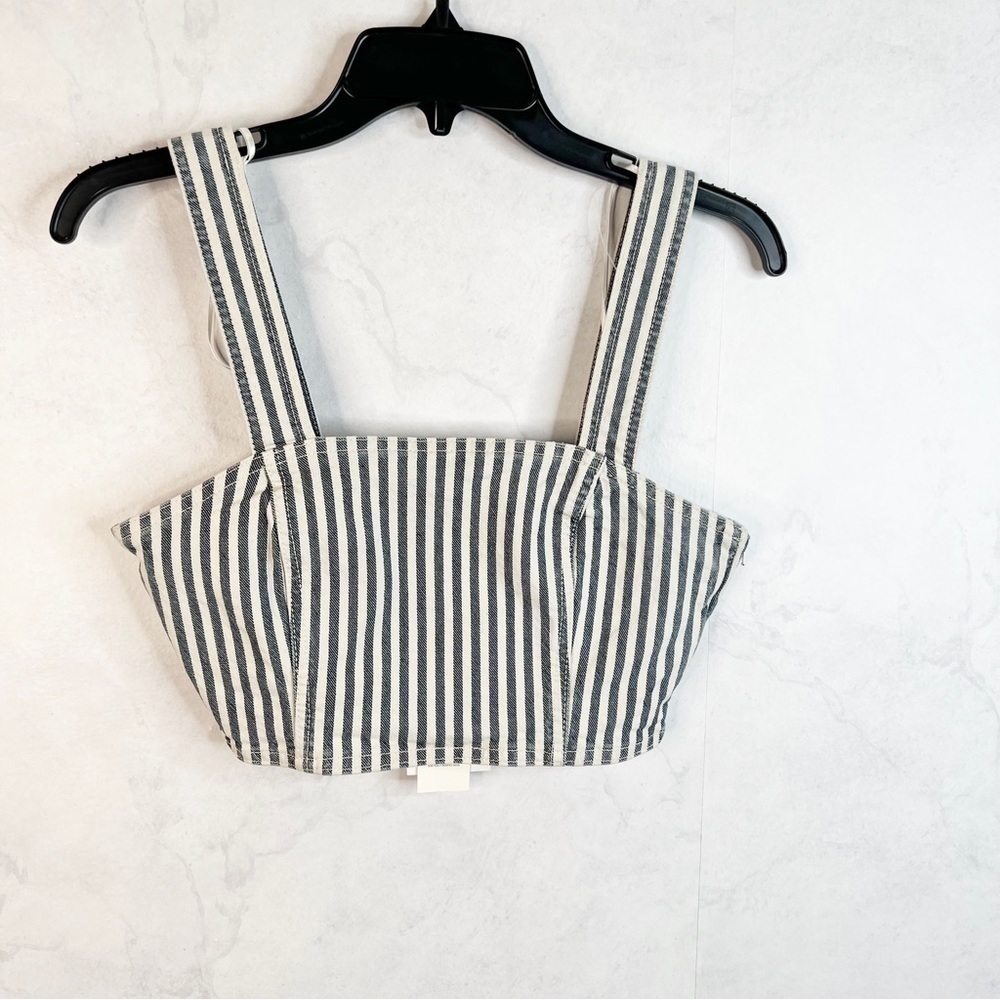 [Zara] Striped Denim Crop Top - Picture 3 of 12